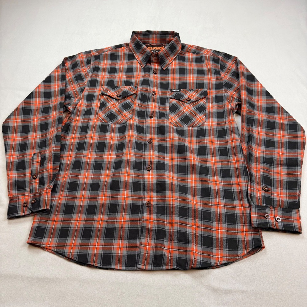 Dixxon Flannel Heartbeat Hot Sauce Co Orange Black Plaid D-Tech Shirt Mens Large